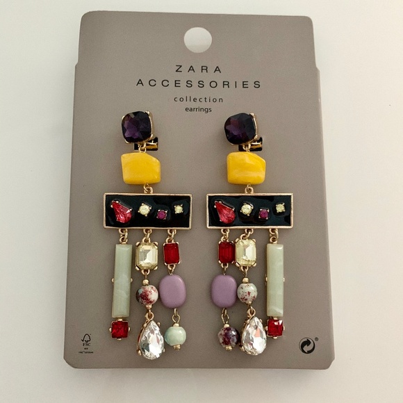 Zara Jewelry - Zara | Multi-color Stone Long Statement Earrings